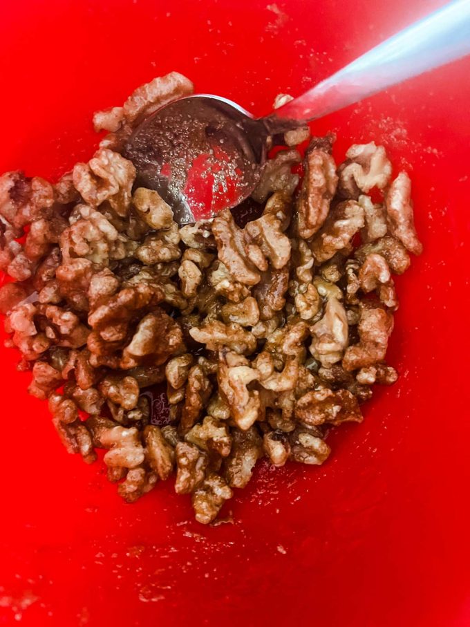 Seasoned walnuts ready to bake.