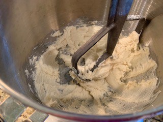 Photo of Swerve and Butter being mixed together in a stand mixture.