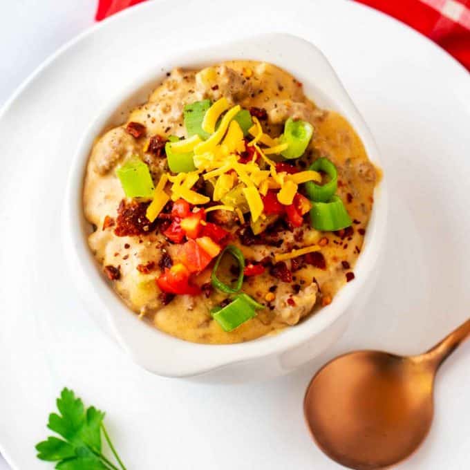 Keto Cheeseburger Soup - Kicking Carbs