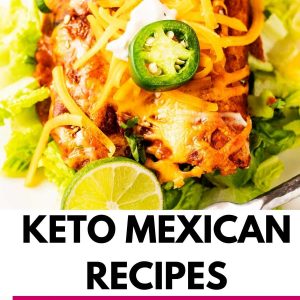 Close up photo of enchiladas with the text below that says Keto Mexican Recipes.
