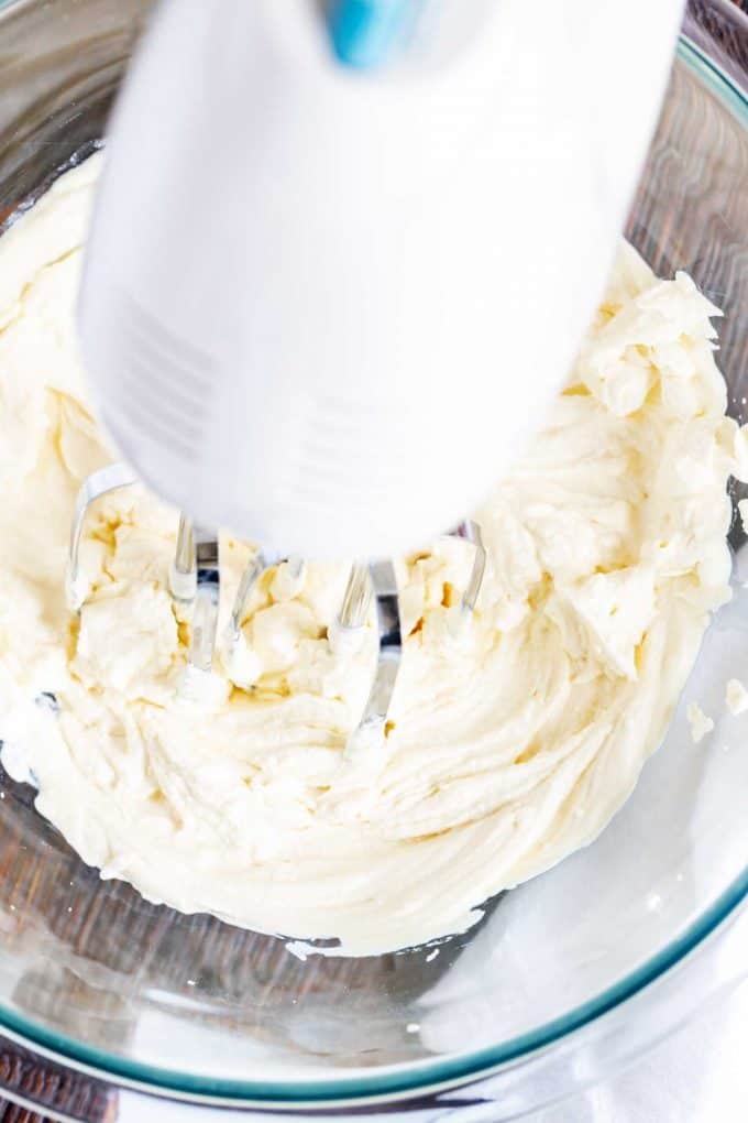 Photo of keto whipped cream being beaten in a mixer.