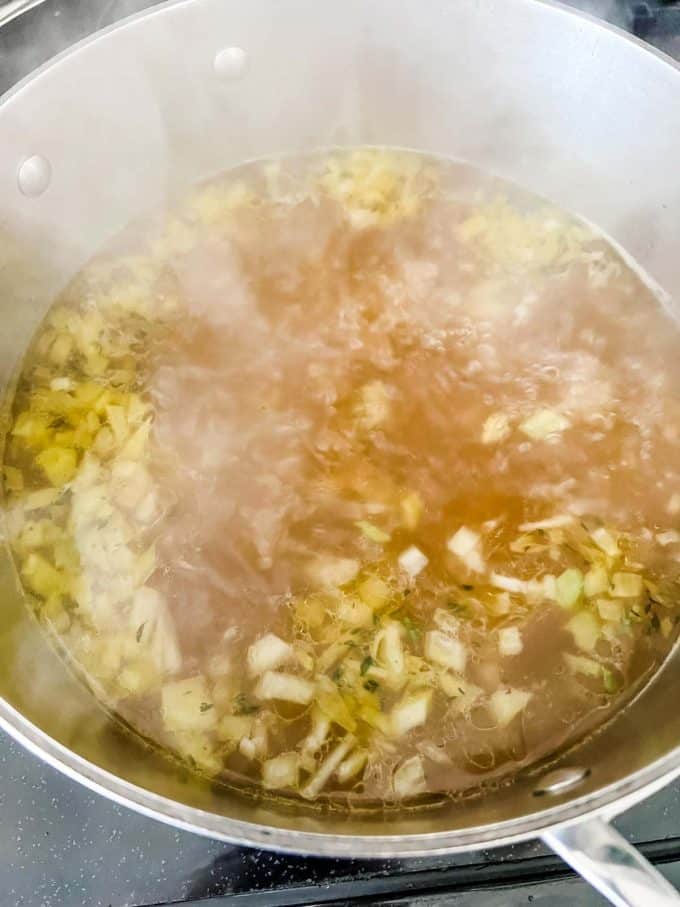 Photo of keto chicken soup cooking.