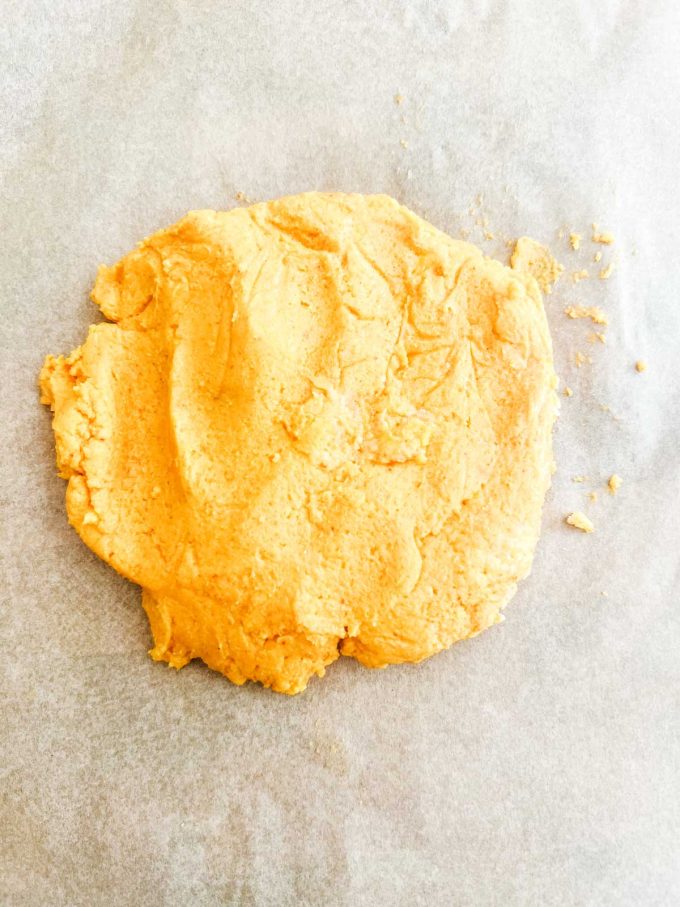 Photo of a disk of dough for keto cheese chips.