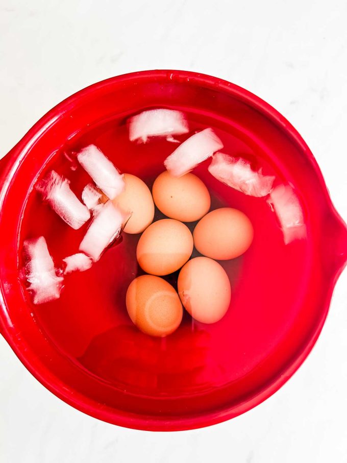 Photo of eggs in an ice bath.