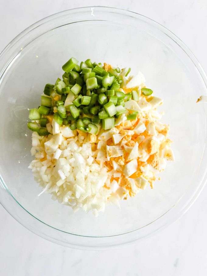 Photo of chopped egg, onion, and celery.