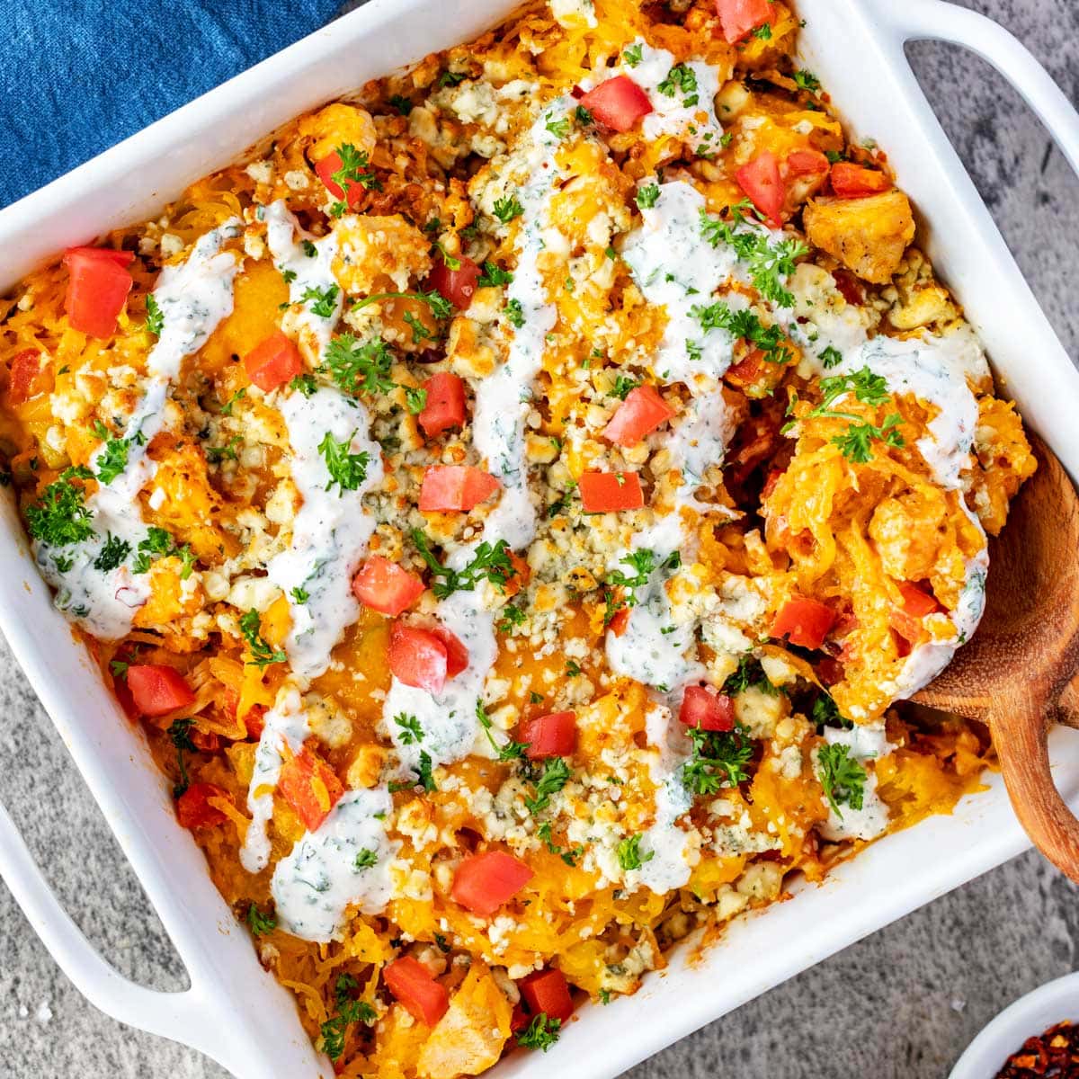 Buffalo Chicken Spaghetti Squash - Keto, Low Carb