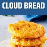 Side photo of stacked cloud bread with the text keto cloud bread on top.