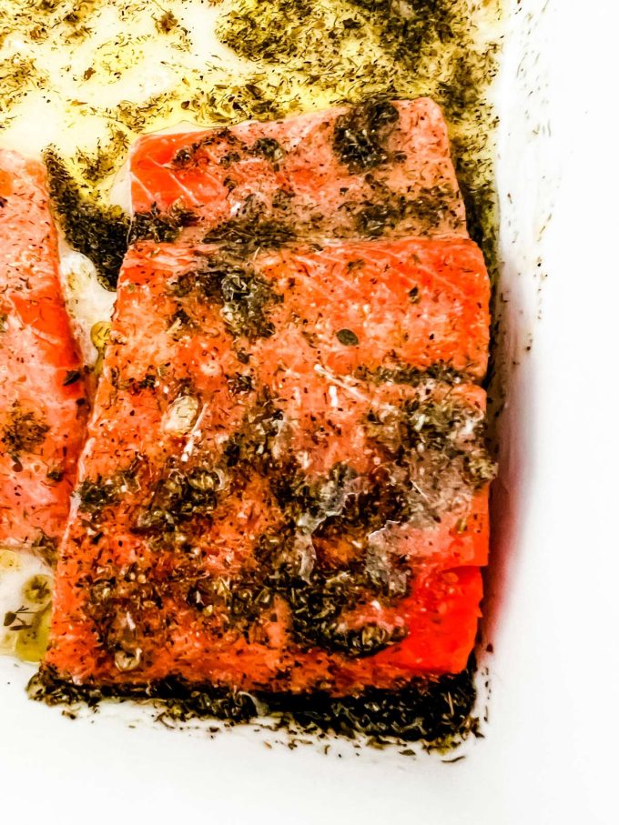 Marinated salmon that is ready to marinate.