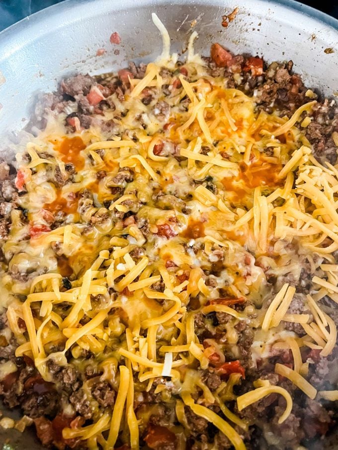 Cheese added to a keto taco skillet.